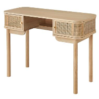 Bureau met 2 deuren van hout en rietvlechtwerk