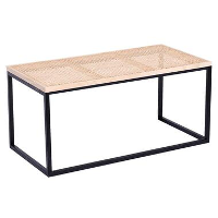 Industriële rotan en zwarte metalen salontafel