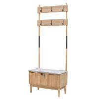 Massief houten entreekapstok met grijze stof