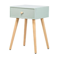 Nachtkastje met 1 lade van groene muntkleurige beukenhout