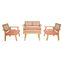 Rieten en massief houten tuinset in roze