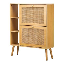 Schoenenkast met 2 laden van hout en rotan