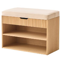 Schoenenrek met 2 planken en 1 kist van hout en beige