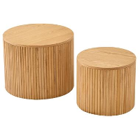 Set van 2 ronde salontafels van massief hout met opbergruimte