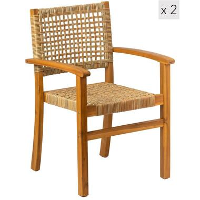 Set van 2 tuinstoelen van acacia en touw