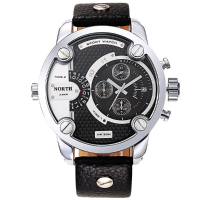 North 6001 Fashion Men Quartz Watch Casual Dual Display Leather Strap Sports Watch