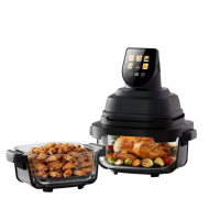 Novulife AF40 1500W 3L Glas Airfryer met aanraakscherm, duale grootte container, zichtbare glazen pot, gelijkmatige hete