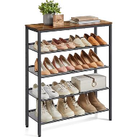 O'DADDY Schoenenrek 5 Laags   Industrieel Design   Bruin Hout/Zwart Metaal