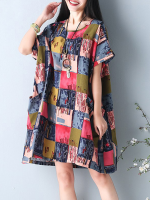 O Newe S 5xl Women Casual Dress Loose Boho Round Neck Floral Printed Dresses