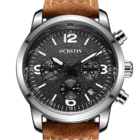 Ochstin 6047g Fashion Men Quartz Watch Luxury Luminous Pointers Leather Straps Sport Watch