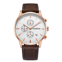 Ochstin Gq084 30m Waterproof Leather Band Wristwatch Analog Bussiness Men Quartz Movement Watch