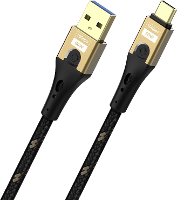 Oehlbach D1C9552 USB kabel USB A stekker, USB C stekker 2 m Zwart/goud Afscherming gevlochten
