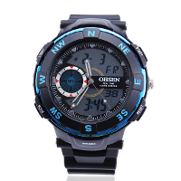 Ohsen Ad 1312 Rubber Dual Time Waterproof Sport Men Wrist Watch