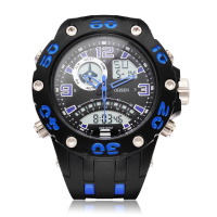 Ohsen Ad2801 Rubber Black Blue Sport Round Men Quartz Wrist Watch