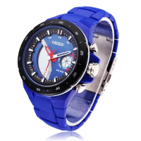 Ohsen Ad2802 Plastic Black Blue Sport Round Men Quartz Wrist Watch