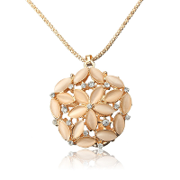 Opal Flower Shape Chain Sweet Pendant Crystal Long Necklace Jewelry