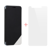 Original Leather Case And Tempered Screen Protector Package For Doogee Y6 Y6c Y6 Piano Black