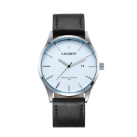Cagarny 6865 Fashion Business Quartz Man Watch Simple Leather Band Wrist Watch