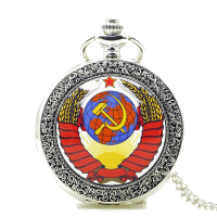 Deffrun Fashion Soviet Sickle Hammer Silver Quartz Pocket Watch Pendant Necklace
