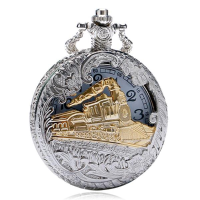 Deffrun Fashion Train Carved Openable Hollow Steampunk Pocket Watch Charming Necklace Quartz Watch