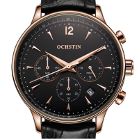 Ochstin Gq050a Fashion Leather Strap Men Quartz Watch Luxury Sub Dial Business Watch