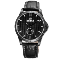 Skone 3830 Fashion Business Man Wrist Watch Casual Pu Strap Quartz Watch