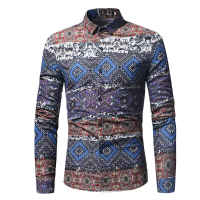Fashion National Printing Long Sleeve Lapel Casual Shirt For