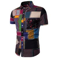 Fashion National Tribe Pattern Printing Slim Fit Button Up Stylish Shirt For Men