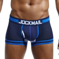Jockmail Sexy Low Waist Mesh Patchwork Breathable U Convex Boxers Underwear For Men