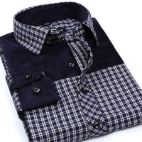 Mens Fashion Autumn Plaid Grid Printing Stitching Turn Down Collar Casual Spring Dress Shirt