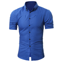 Mens Rhombus Grid Button Down Short Sleeve Slim Fit Gingham Dress Shirt