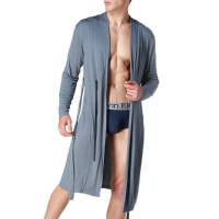 Sexy Cozy Casual Home Thin Drawstring Sleepwear Pajamas Bathrobes For Men
