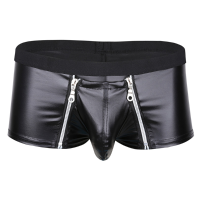 Sexy Low Rise Faux Leather U Convex Zipper Pouch Boxer Brief