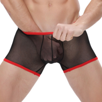 Sexy Mesh Transparent Breathable Net Yarn Gay U Convex Boxers Underwear For Men