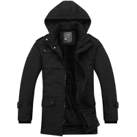 Winter Thick Fleece Warm Black Hooded Zipper Jackets For Men
