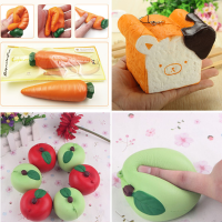 3Pcs Squishy Carrot Apple Bread Toy Slow Rising Fruit Vegetable Collection Soft Decor Gift