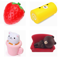 4Pcs Squishy Strawberry Brown Bear Teacup Cat Cake Roll Jumbo Slow Rising Collection Gift Decor Toy