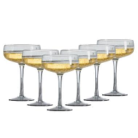 OTIX Champagnecoupe Glazen 6 Stuks Reliëf Ribbel Smoke Glas Grijs