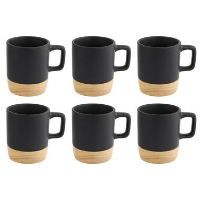 OTIX Espresso Kopjes Zwart Set van 6 met Bamboe Onderzetter