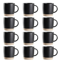 OTIX Koffiekopjes Theemokken Koffietassen Set van 12 Zwart 310 ml Aardewerk