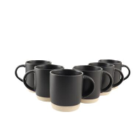 OTIX Koffiekopjes Theemokken Set van 6 Zwart 310 ml Aardewerk