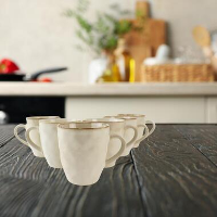 OTIX Theemokken Koffiekopjes met oor set van 6 Beige Keramiek MAPLE