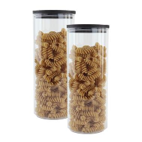 OTIX Voorraadpot Glas met Deksel Set van 2 1050ml Zwart Hout