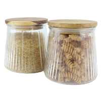 OTIX Voorraadpotten Glas Deksel Snoeppotten Set van 2 Acacia 650ml