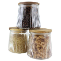 OTIX Voorraadpotten Glas Deksel Snoeppotten Set van 3 Acacia 650ml