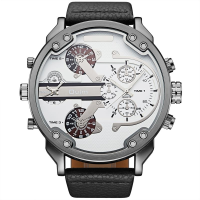Oulm Hp3548 Watch Leather Watch Band Two Time Zones Sport Casual Quartz Watch