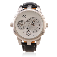 Oulm Men Big Dial Round Leather Fashion Wrist Watch