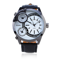 Oulm Men Big Dial Three Time Leather Fashion Wrist Watch