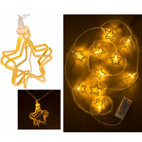 Lichtsnoer   3D sterren   metallic goud   185 cm   op batterij   verlichting