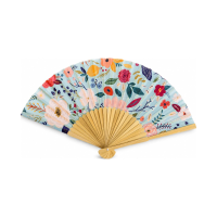 Spaanse hand waaier   Bloemen   lichtblauw   21 cm   bamboe/papier